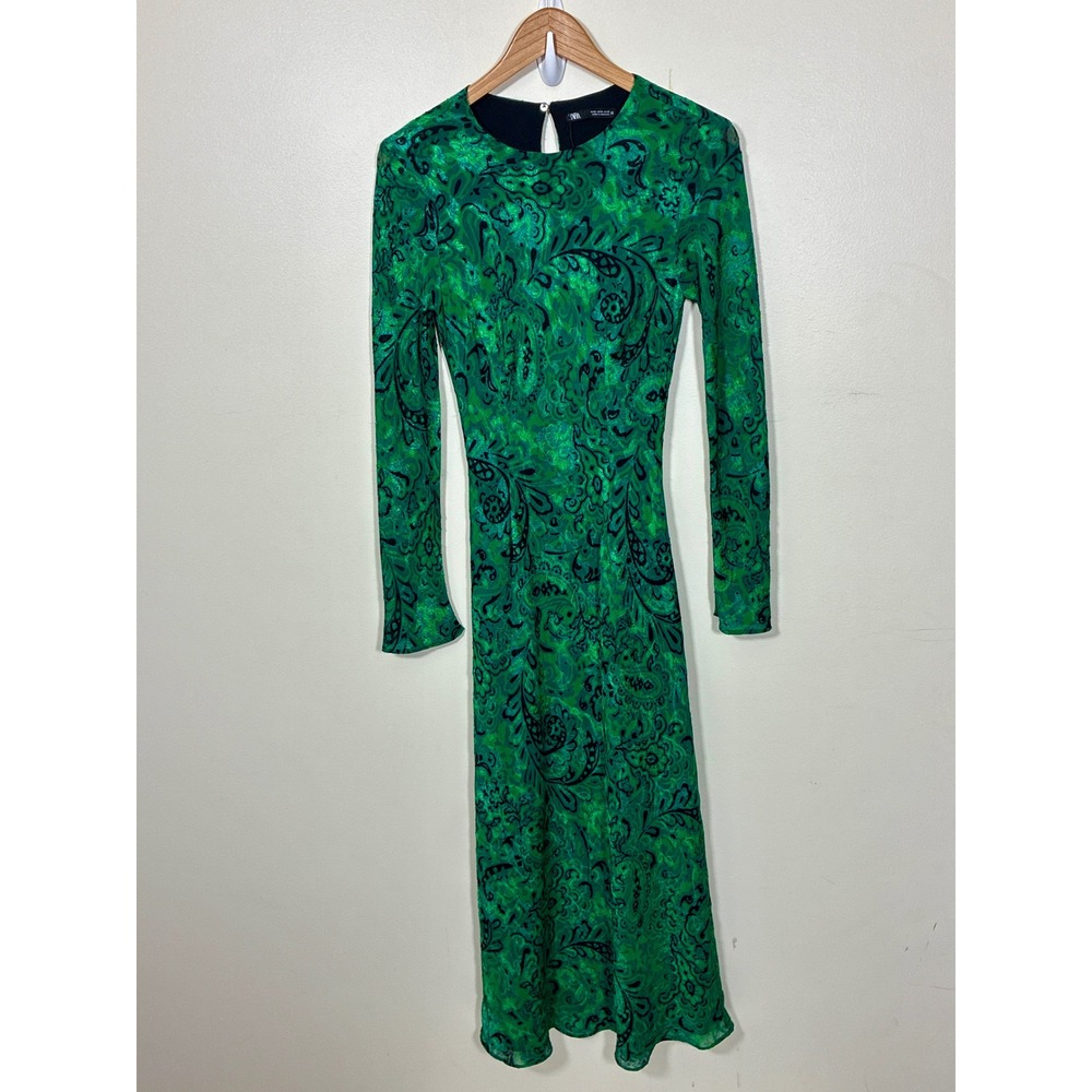 Zara Fairy Jacquard Maxi Dress Size S Green Mermaidcore Art to Wear Body Con